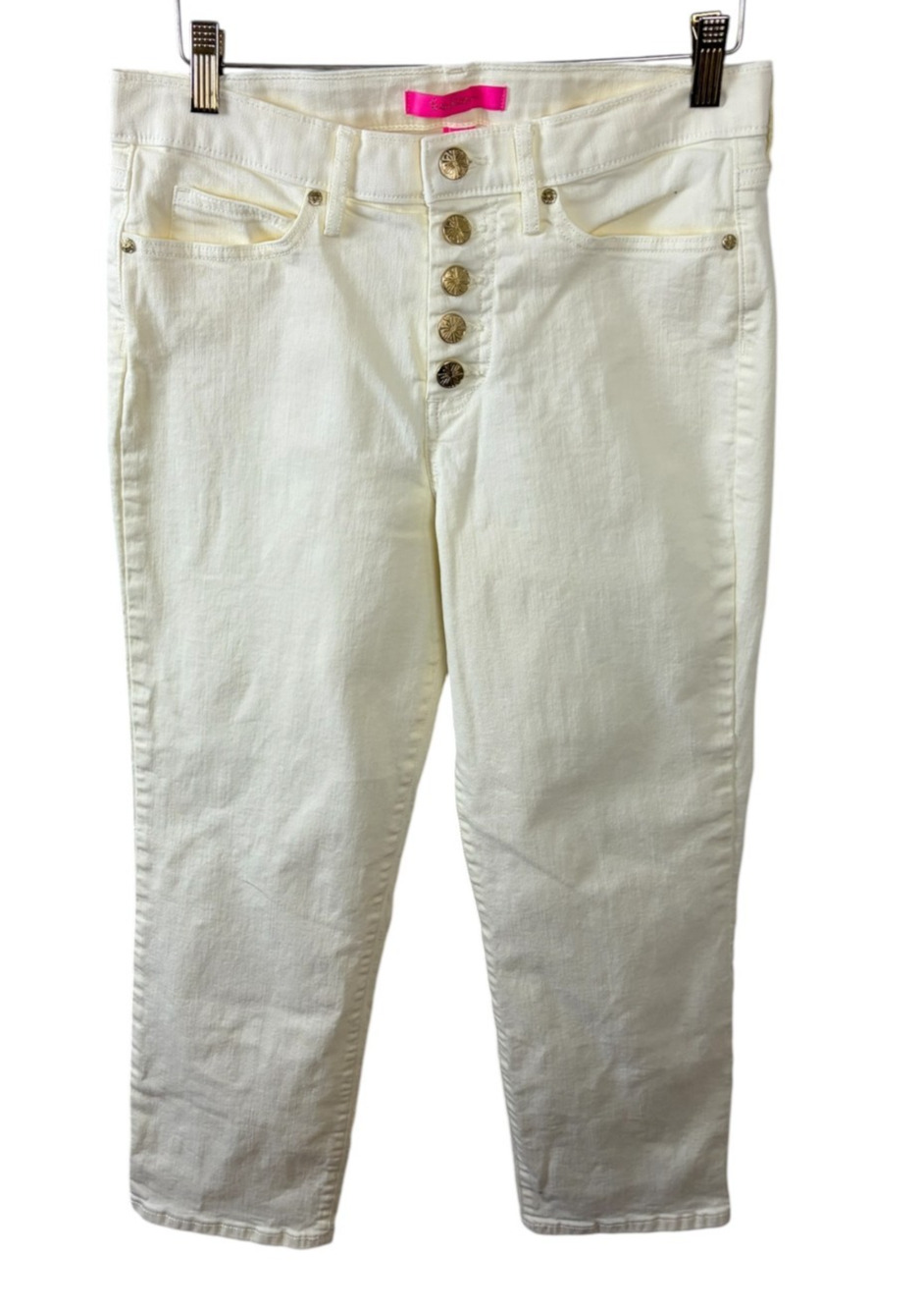 Lilly Pulitzer Yellow South Ocean Crop Braided Embroidered Jeans Women’s Size 8